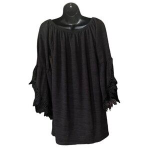 Win Win women's black open sleeve lace tunic size L/XL tiered sleeves